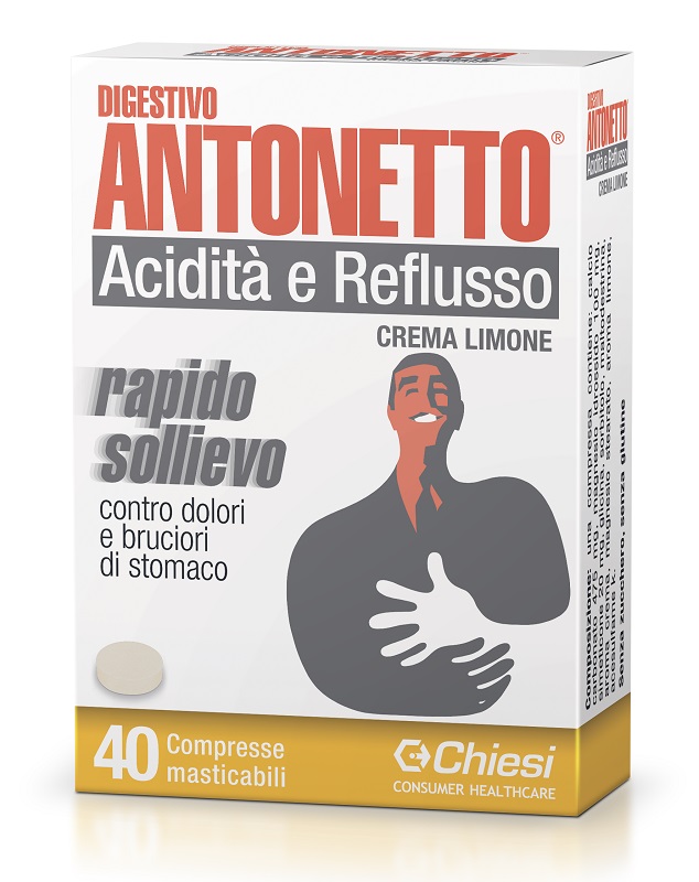 DIGESTIVO ANTONETTO ACIDITA' E REFLUSSO CREMA AL LIMONE 40 COMPRESSE MASTICABILI - fitfarma.it