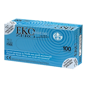 GUANTO MONOUSO IN NITRILE BLU SUPERFICIE MICRORUVIDA EKO ZERO PW SENZA POLVERE MISURA 8 MEDIUM 100 PEZZI - fitfarma.it