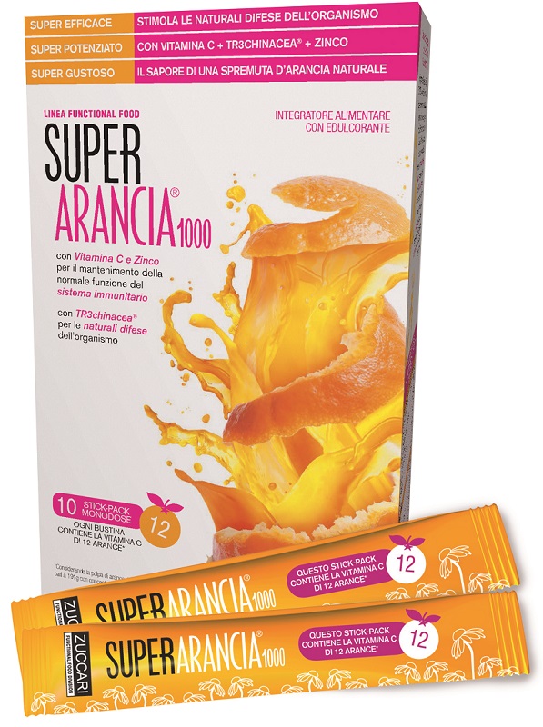 SUPER ARANCIA 1000 10 STICK PACK MONODOSE DA 3,7G INTEGRATORE ALIMENTARE CON EDULCORANTE - fitfarma.it