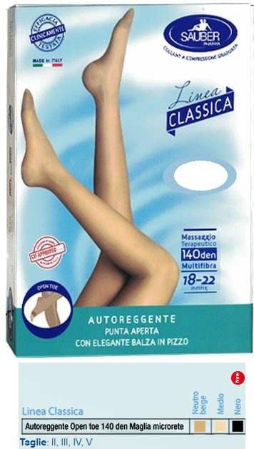 SAUBER AUTOREGGENTE OPEN TOE MAGLIA MICRORETE 140 DEN COLORE NEUTRO BEIGE TAGLIA 3 LINEA CLASSICA - fitfarma.it