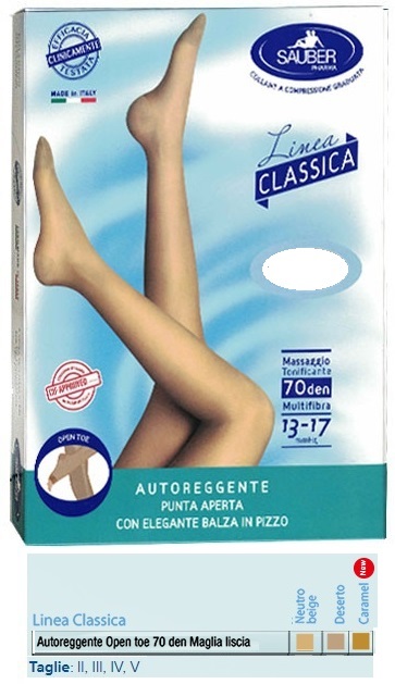 SAUBER AUTOREGGENTE OPEN TOE MAGLIA LISCIA 70 DEN COLORE NEUTRO BEIGE TAGLIA 3 LINEA CLASSICA - fitfarma.it