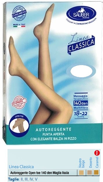 SAUBER AUTOREGGENTE OPEN TOE MAGLIA LISCIA 140 DEN COLORE NEUTRO BEIGE TAGLIA 4 LINEA CLASSICA - fitfarma.it