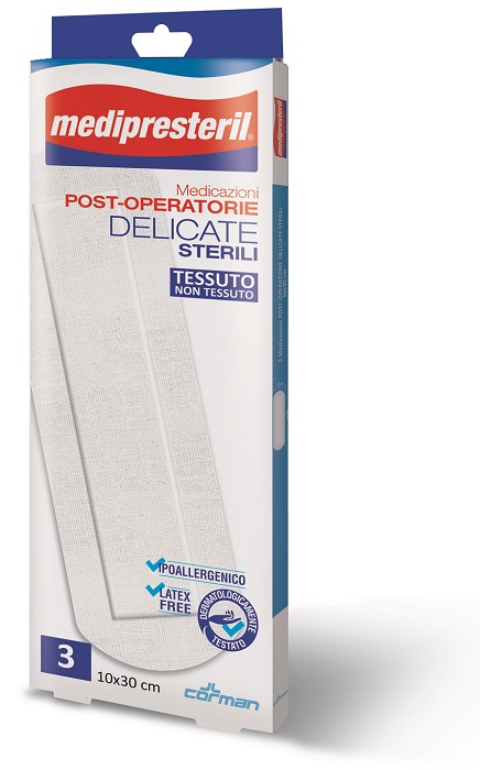 MEDICAZIONE POST OPERATORIA MEDIPRESETERIL DELICATA TNT 10X30CM 3 PEZZI - fitfarma.it