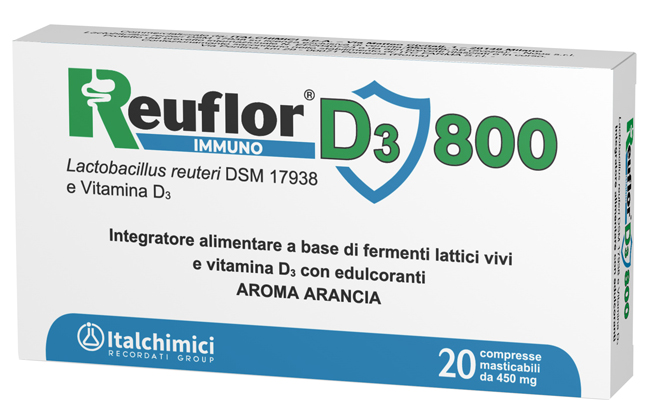 REUFLOR D3 800 20 COMPRESSE MASTICABILI AROMA ARANCIA - fitfarma.it