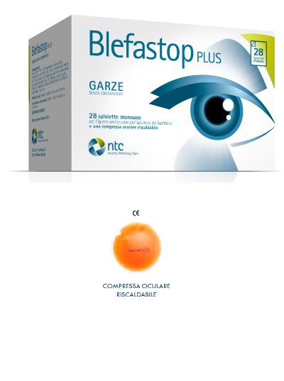 BLEFASTOP PLUS GARZA IN COTONE PIEGATA CON FILO DI BARIO 28 SALVIETTE MONOUSO + 1 COMPRESSA OCULARE RISCALDABILE - fitfarma.it