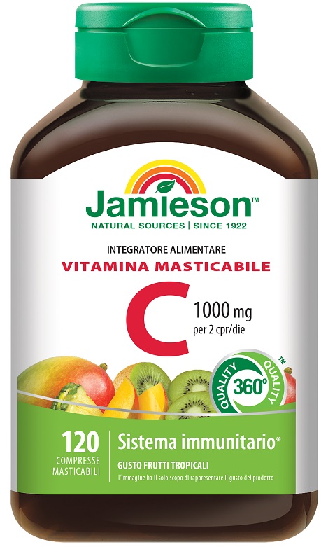 JAMIESON VITAMINA C 1000 120 COMPRESSE MASTICABILI FRUTTI TROPICALI - fitfarma.it