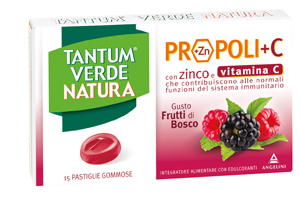 TANTUM VERDE NATURA PROPOLI+C CON ZINCO E VITAMINA C 15 PASTIGLIE GOMMOSE GUSTO FRUTTI DI BOSCO - fitfarma.it