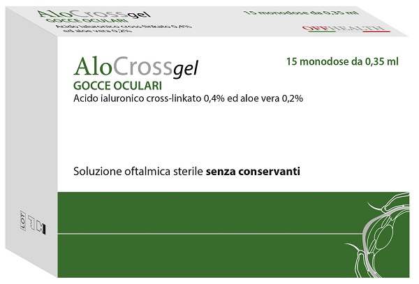 SOLUZIONE OFTALMICA LUBRIFICANTE A BASE DI ACIDO IALURONICO SALE SODICO CROSS LINKATO 0,20% ALOCROSS 15 OFTIOLI 0,35 ML - fitfarma.it