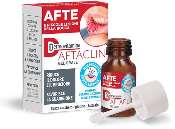 DERMOVITAMINA AFTACLIN GEL ORALE 7 ML CONTRO DOLORE E BRUCIONE SENZA ZUCCHERO E SENZA GLUTINE - fitfarma.it