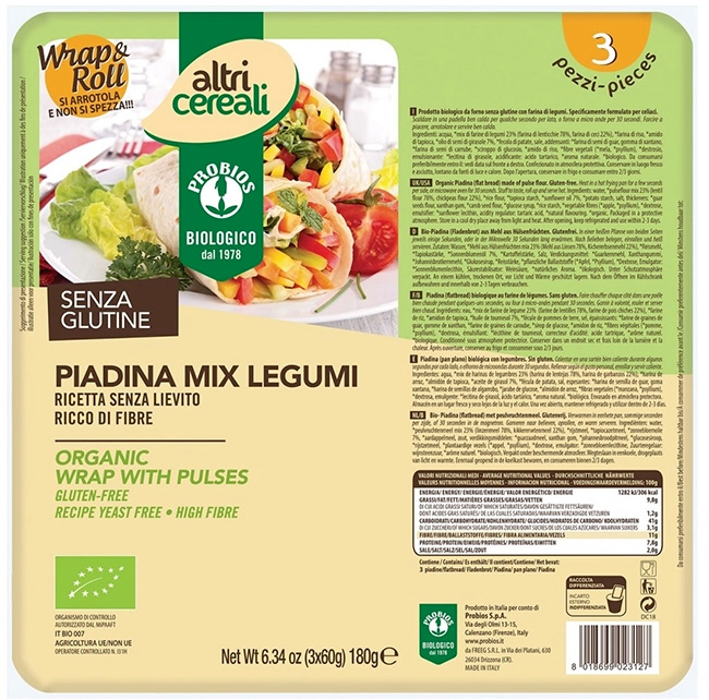 ALTRICEREALI PIADINA MIX LEGUMI 3 X 60 G - fitfarma.it