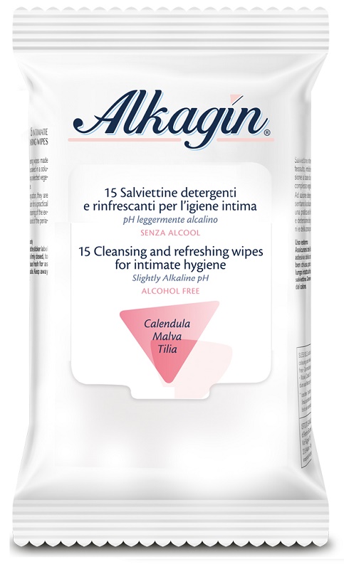 ALKAGIN SALVIETTINE DETERGENTI E RINFRESCANTI PER L'IGIENE INTIMA PH LEGGERMENTE ALCALINO SENZA ALCOOL 15 PEZZI CALENDULA MALVA E TILIA - fitfarma.it