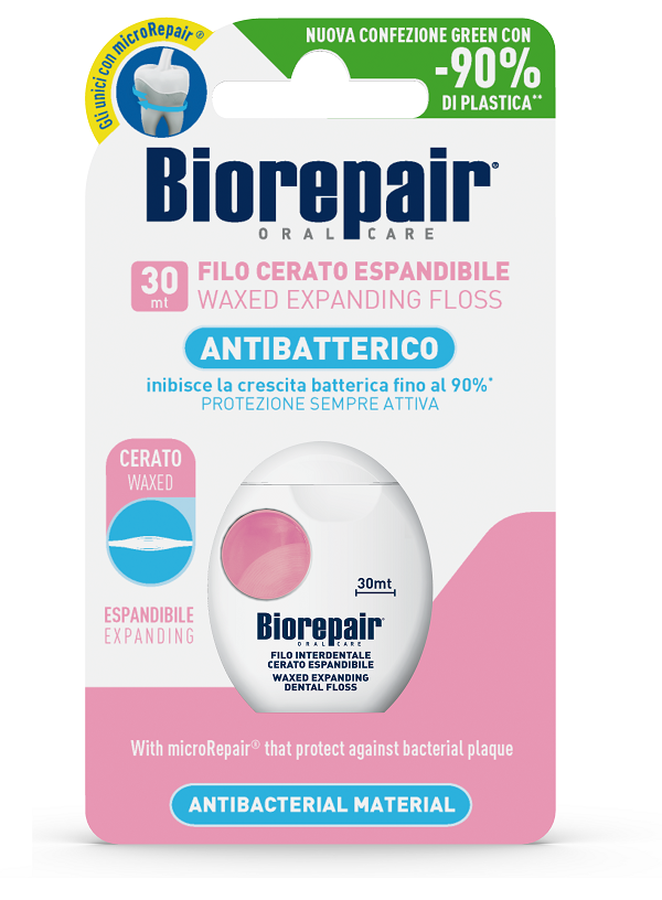 BIOREPAIR ORAL CARE ANTIBATTERICO FILO CERATO ESPANDIBILE GENGIVE DELICATE 25+5 METRI - fitfarma.it