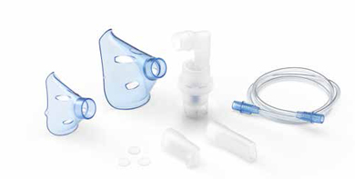 SOFFIO CUBE KIT ACCESSORI RICAMBIO CON AMPOLLA, BOCCAGLIO E FOCELLA NASALE, MASCHERA PEDIATRICA E ADULTI, TUBELLO E FILTRI DI RICAMBIO E BORSA PORTA ACCESSORI - fitfarma.it