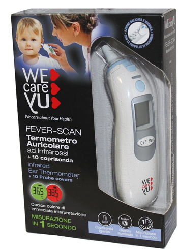 TERMOMETRO AURICOLARE WECAREYU FEVER-SCAN AD INFRAROSSI CON 10 COPRISONDA - fitfarma.it