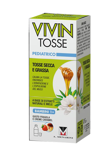 VIVIN TOSSE PEDIATRICO SCIROPPO PER TOSSE SECCA E GRASSA GUSTO FRAGOLA E CREME CARAMEL 150 ML - fitfarma.it