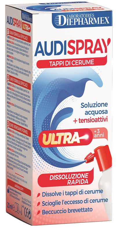 AUDISPRAY ULTRA +3 ANNI SOLUZIONE ACQUOSA + TENSIOATTIVI SPRAY TAPPI DI CERUME 20 ML - fitfarma.it