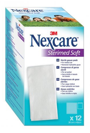 GARZA COMPRESSA STERILE NEXCARE STERIMED SOFT 18 X 40 CM MULTILINGUAL 12 PEZZI - fitfarma.it