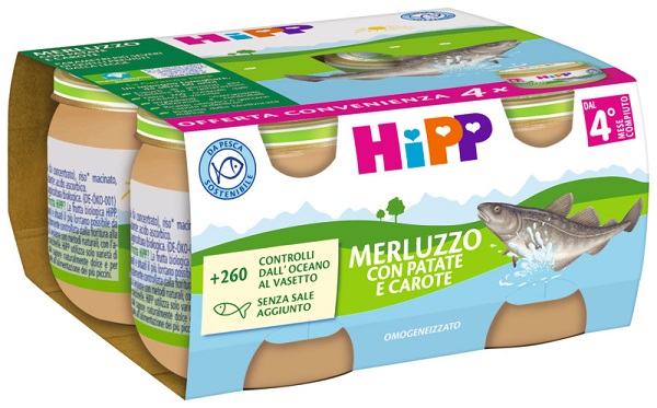 HIPP OMOGENEIZZATO MERLUZZO/PATATE/CAROTE 4X80 G - fitfarma.it