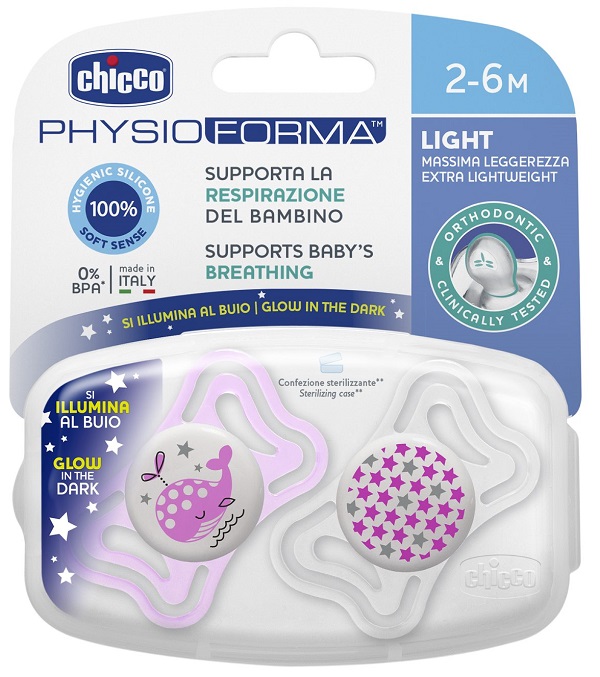 CHICCO SUCCHIETTO LIGHT LUMINOSO SILICONE 2-6 MESI 2 PEZZI - fitfarma.it