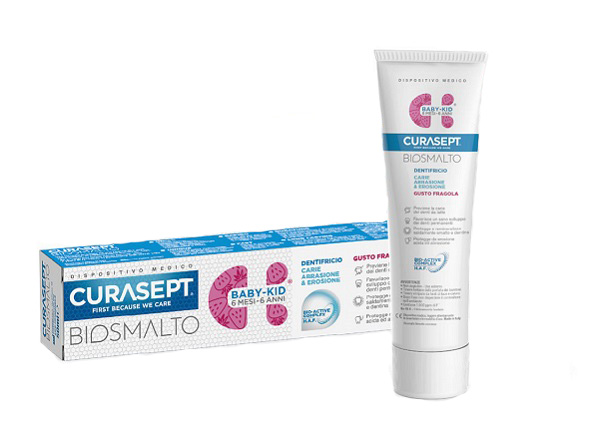 CURASEPT BIOSMALTO DENTIFRICIO BABY KID FRAGOLA CARIE ABRASIONE & EROSIONE 50 ML - fitfarma.it