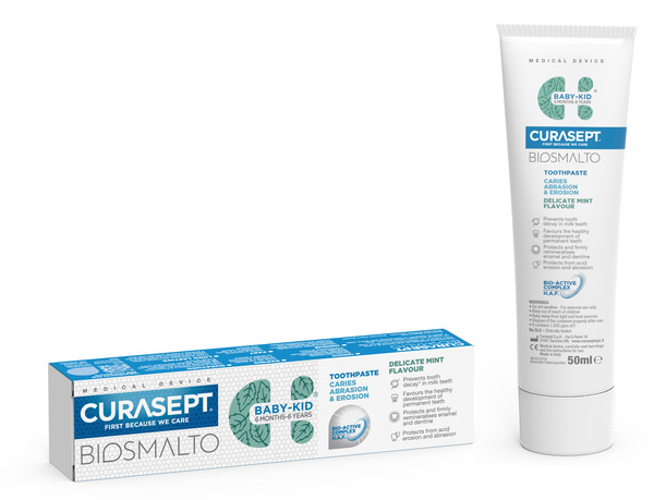 CURASEPT BIOSMALTO DENTIFRICIO BABY KID MENTA CARIE ABRASIONE & EROSIONE 50 ML - fitfarma.it
