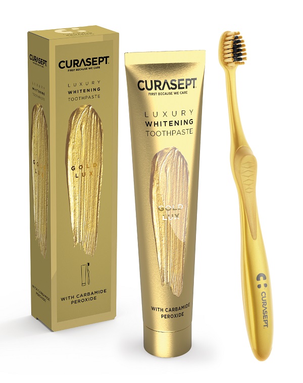 CURASEPT GOLD LUXURY WHITENING DENTIFRICIO 75 ML + SPAZZOLINO - fitfarma.it