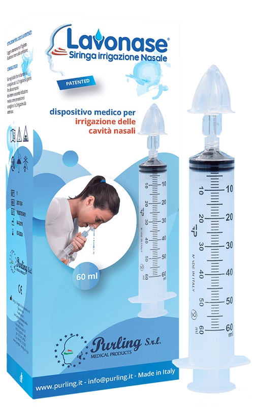 LAVONASE IRRIGAZIONE NASALE NON STERILE SIRINGA 60 ML + LUER-LOCK CON CAPPUCCIO + UGELLO NASALE CON RACCORDO LUER-LOCK + PERFORATORE CON VALVOLA NON RITORNO CON TAPPO - fitfarma.it