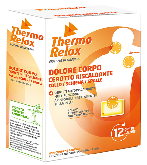 THERMORELAX CEROTTO AUTORISCALDANTE DOLORE CORPO COLLO/SCHIENA/SPALLE 4 PEZZI - fitfarma.it