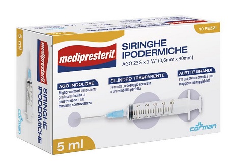 SIRINGA IPODERMICA MEDIPRESTERIL AGO 23 GAUGE 1 1/4 0,5X30MM 5 ML 10 PEZZI - fitfarma.it