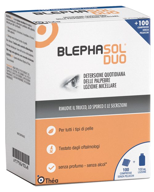 BLEPHASOL DUO SOLUZIONE MICELLARE IGIENE PALPEBRALE 100 ML + 100 GARZE - fitfarma.it