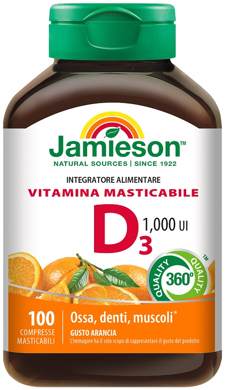 JAMIESON VITAMINA D MASTICABILE ARANCIA 100 COMPRESSE - fitfarma.it