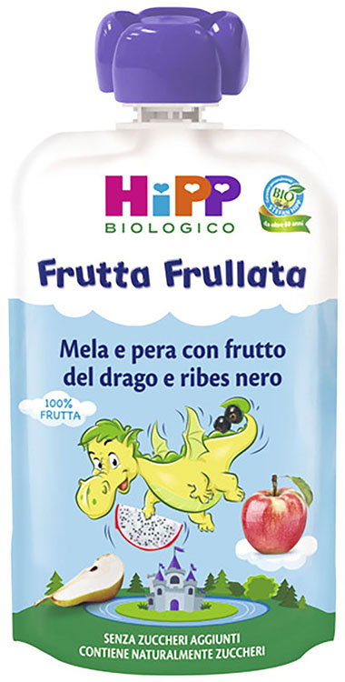 HIPP BIO FRUTTA FRULLATA DRAGONE MELA PERA FRUTTA DEL DRAGO RIBES NERO 90 G - fitfarma.it