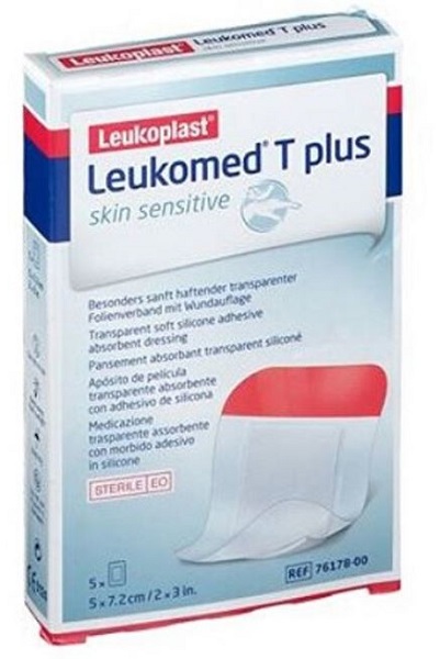 LEUKOMED T PLUS SKIN SENSITIVE MEDICAZIONE POST-OPERATORIA TRASPARENTE IMPERMEABILE CON MASSA ADESIVA AL SILICONE 5X7,2CM 5 PEZZI - fitfarma.it