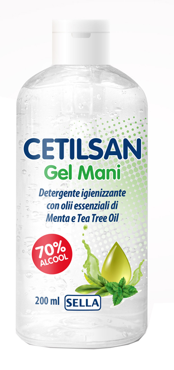 CETILSAN GEL MANI DETERGENTE IGIENIZZANTE OLII ESSENZIALI MENTA E TEA TREE OIL 200 ML - fitfarma.it