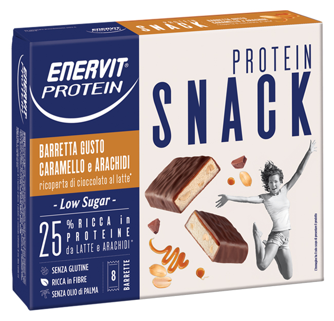ENERVIT PROTEIN SNACK CARAMELLO ARACHIDI LOW SUGAR 8 BARRETTE 31 G - fitfarma.it