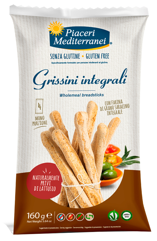 PIACERI MEDITERRANEI GRISSINI INTEGRALI 160 G - fitfarma.it