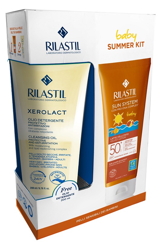 RILASTIL SUN SYSTEM PHOTO PROTECTION TERAPY SPF 50+ BABY LATTE VELLUTANTE 200 ML + RILASTIL XEROLACT OLIO 200 ML - fitfarma.it