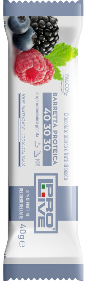 PROLIVE 40 30 30 BARRETTA PROTEICA CIOCCOLATO BIANCO/FRUTTI DI BOSCO 40 G - fitfarma.it