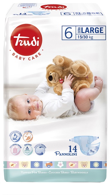 TRUDI BABY CARE PANNOLINO BAMBINI EXTRALARGE 15/30 KG 14 PEZZI - fitfarma.it