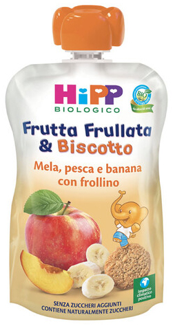 HIPP BIO FRUTTA FRULLATA &BISCOTTO MELA PESCA BANANA FROLLINO 90 G - fitfarma.it