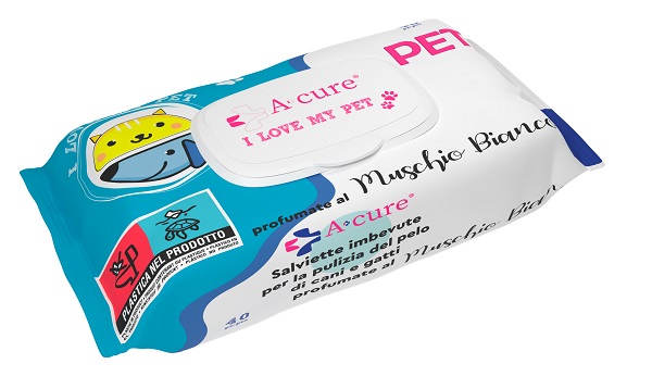 A+CURE I LOVE MY PET SALVIETTE POP-UP MUSCHIO BIANCO 40 PEZZI RICARICA - fitfarma.it