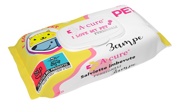 A+CURE I LOVE MY PET FUNZIONALE SALVIETTE POP-UP ZAMPE 40 PEZZI RICARICA - fitfarma.it